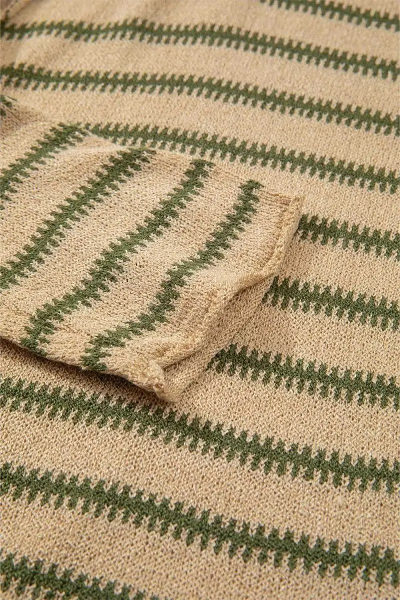 Khaki Stripe Drop Shoulder Casual Sweater - Love Salve